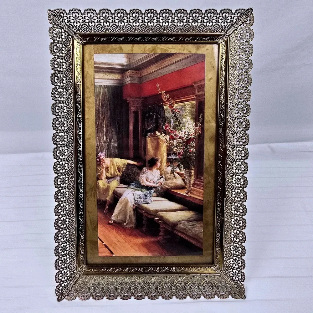 Vintage‎ Gold Filigree Frame Classical Women Print Victorian Style 15x10
